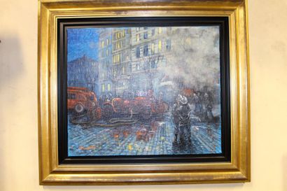 null Alain BENEDETTO ( né en 1946) "Incendie dans l'Avenue" Peinture signée en bas...