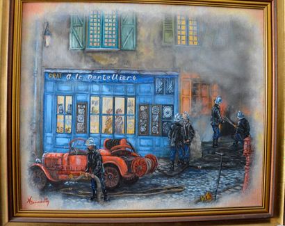 null Alain BENEDETTO (né en 1946) " L'incendie de la dentellerie" Huile sur toile,...