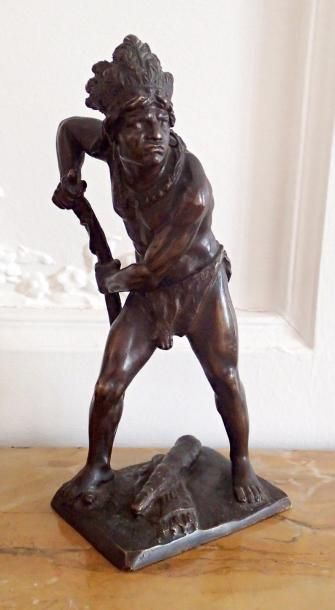 null ECOLE FRANCAISE XIXème siècle Chef Indien Bronze patiné Haut : 23 cm