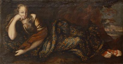 null ECOLE FRANCAISE Fin XVIIème siècle Femme alanguie Huile sur toile (haut de porte)...