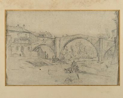 null Henri NAZON (1821-1902) Le pont de Saint Affrique et Village du Tarn. Deux esquisses...