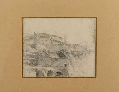 null Henri NAZON (1821-1902) Paysages. Suite de quatre esquisses au crayon signées...