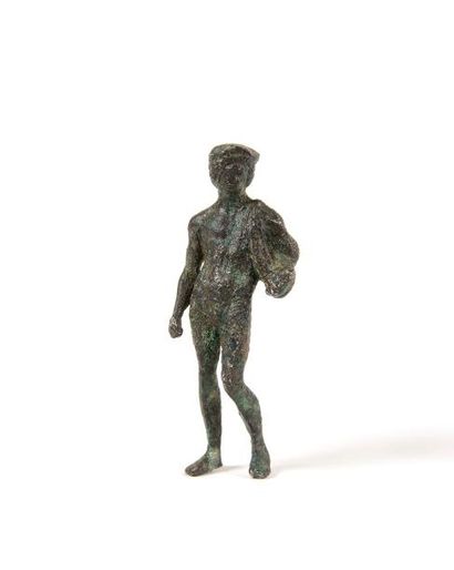 null STATUETTE romaine probablement Mercure. Bronze. Haut. 7,8 cm.