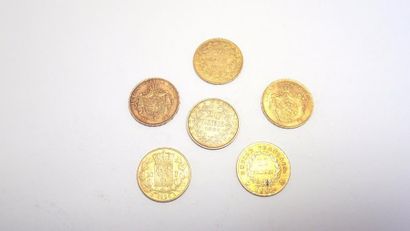 null 
1 lot avec 5 PIECES de 20 francs, en or jaune Napoléon 1813, Louis XVIII 1824,...