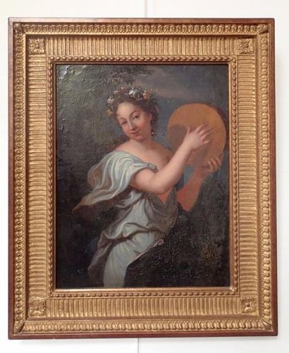 null ECOLE FRANCAISE du XVIIIème siècle Femme au tambourin Huile sur toile (rentoilée)...