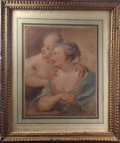 null ECOLE FRANCAISE du XVIIIème siècle Deux femmes en buste Pastel 37,2 x 30 cm...