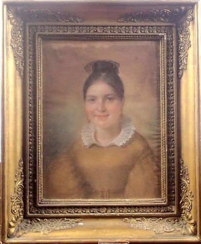 null ECOLE FRANCAISE début XIXème siècle Portrait de femme à la collerette Pastel...