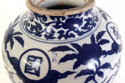 null CHINE Rare potiche de forme balustre en porcelaine décorée en bleu sous couverte...