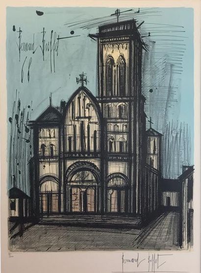 null BERNARD BUFFET (1928-1999) d’après «L’Eglise de Vézelay», 1968 Lithographie...