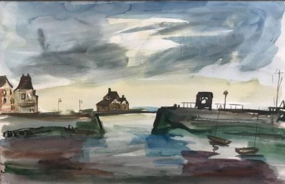 null YVONNE GUEGAN (1915-2005) Barques au port Aquarelle sur papier signée en bas...