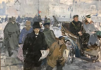 null PIOTR FOMIN (1919-1996) Saint-Petersbourg en 1917 Huile sur carton, signée et...