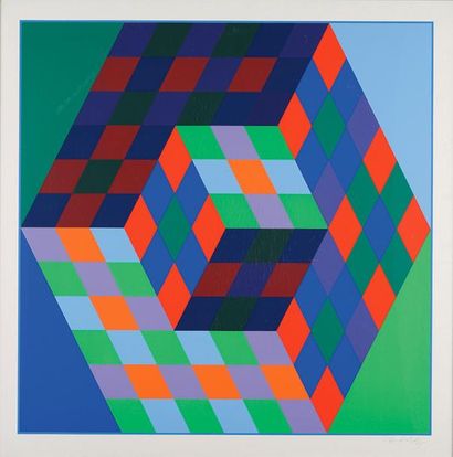 null VICTOR VASARELY (1906-1997) Cube Sérigraphie en couleurs, signée en bas à droite...