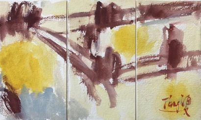 null T’Ang Haywen (1927-1991) Composition, 1990 Triptyque - Aquarelle sur papier...