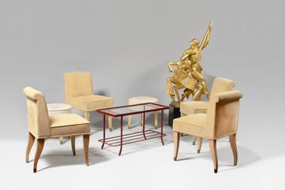 null ROGER HUMMEL (1900-1983) Suite de quatre chaises à pieds antilopes à section...