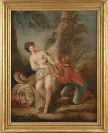 null ECOLE FRANCAISE du XVIIIème siècle Scène galante Huile sur toile 90 x 70 cm