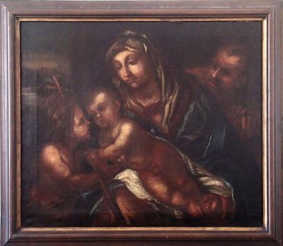 null ECOLE GENOISE du XVIIème siècle Sainte Famille avec Saint Jean-Baptiste Huile...