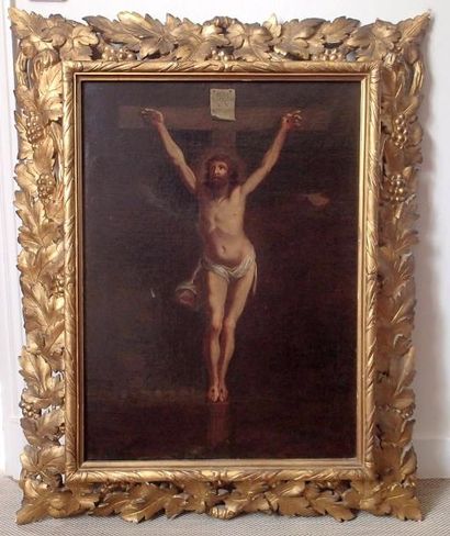 null ECOLE ESPAGNOLE du XVIIème siècle Crucifixion Toile 76 x 55 cm Restaurations...
