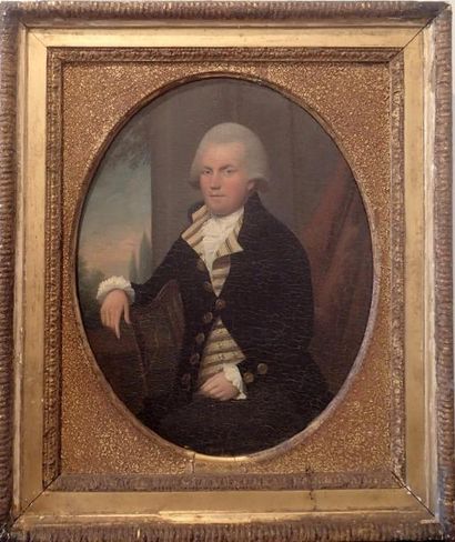 null ECOLE ANGLAISE vers 1800 Portrait dit d'Archibald Neilson Panneau ovale 25,5...