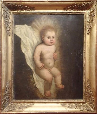 null ECOLE FRANCAISE du XVIIIème siècle L'enfant Jésus Huile sur toile d'origine...