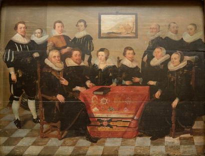 null ECOLE HOLLANDAISE vers 1630, entourage de Gerrit DONCK Portrait collectif Panneau...