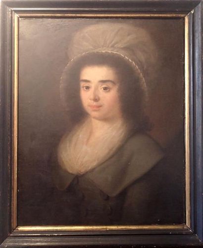 null ECOLE ESPAGNOLE vers 1790 Portrait de dame en buste Toile 63 x 51,5 cm Restaurations...