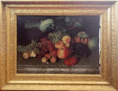 null ECOLE FRANCAISE du XIXème siècle Nature-morte aux fruits Huile sur toile Trace...