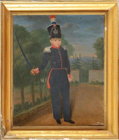 null Ecole française du début du XIXe siècle. « Portrait d’un enfant en uniforme...