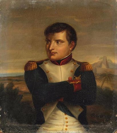 null Ecole française du XIXe siècle. « NAPOLÉON Bonaparte de profil » Huile sur panneau....