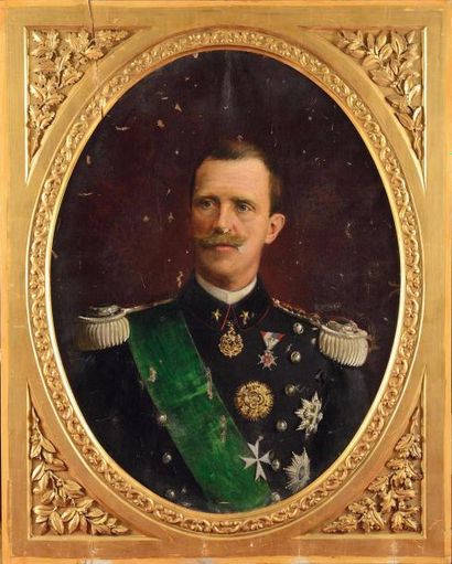 null Ecole italienne du XXe siècle. « Le Roi Victor Emmanuel III en uniforme de général...
