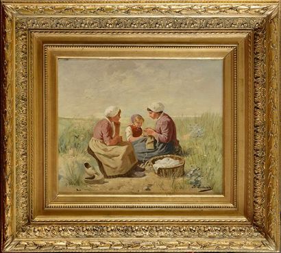 null J. S. LOMERS (XIXe-XXe siècle) Femmes et enfants dans les dunes Deux huile sur...