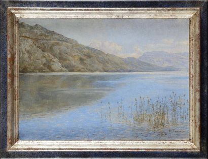 null Paul TAVERNIER (1852-1943) Lac de montagne Huile sur toile (très petites restaurations)...