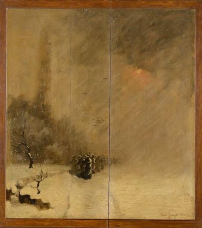 null Joseph BAIL (1862-1921) Les séminaristes sous la neige, 1880 Huile sur panneau...