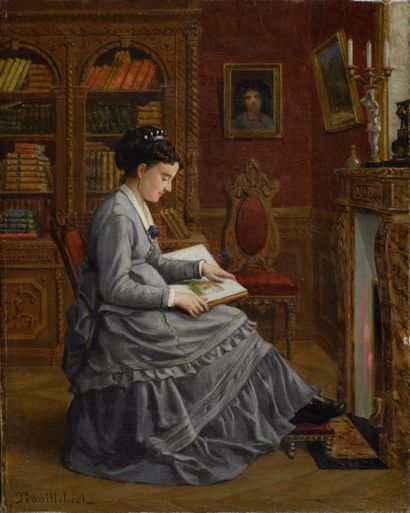 null Paul Désiré TROUILLEBERT (1831-1900) Femme lisant devant la cheminée, circa...