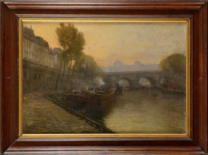 null Germain BONNETON (1874-circa 1914) La Seine au Pont-Neuf - Notre-Dame vue de...