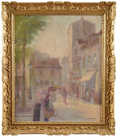 null Rudolf QUITTNER (1872-1910) Les lingères place du Tertre Huile sur toile Signée...