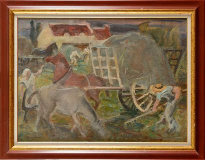 null Henri MALANCON (1876-1960) La fenaison Huile sur toile Signée en bas à gauche,...