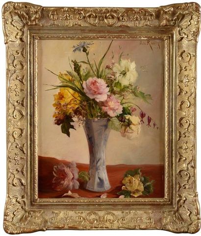 null Jules RAGOT (1835-1912) Bouquet Huile sur panneau (restaurations) Signé en haut...