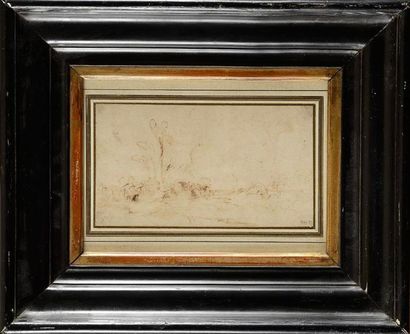 null Théodore ROUSSEAU (1812-1867) Paysage aux arbres Plume et encre brune (lavé,...