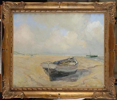null Alexandre MARCETTE (1853-1929) Barques échouées, La Panne Gouache (petites craquelures)...