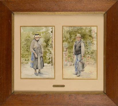 null Pauline DELACROIX-GARNIER (1863-1912) Couple de jardiniers Deux aquarelles (quelques...