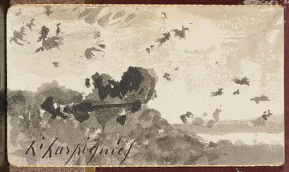 null Henri Joseph HARPIGNIES (1819-1916) Arbres et ciel Lavis d'encre noire Signé...