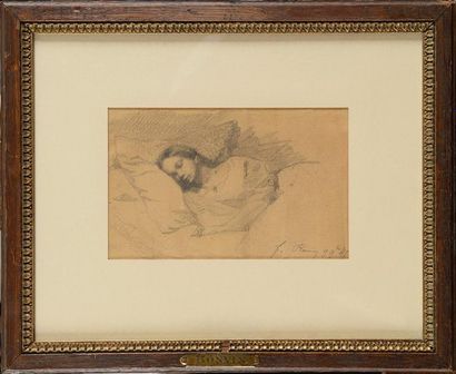 null François BONVIN (1817-1897) Femme couchée, 9 9bre 47 Mine de plomb sur papier...