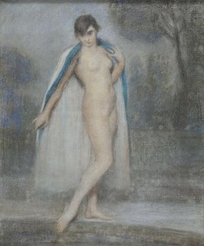 null Pierre CARRIER-BELLEUSE (1851-1932) Baigneuse Pastel sur toile (quelques traces...