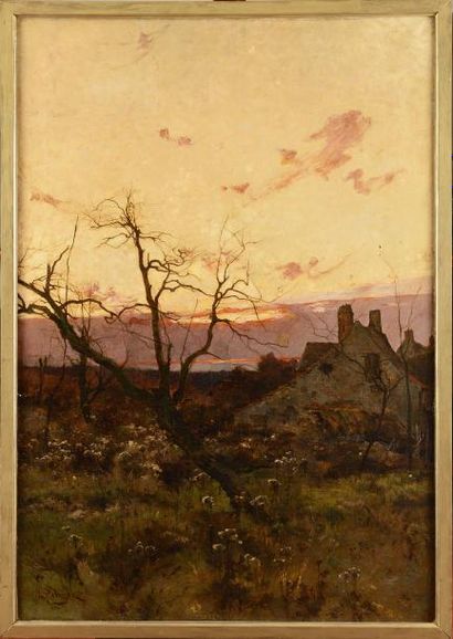 null Léon Germain PELOUSE (1838-1891) Ferme au crépuscule Huile sur toile (petites...