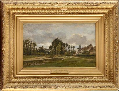 null Edmond YON (1836-1897) Ferme à l'étang, 1875 Huile sur toile Signée et datée...
