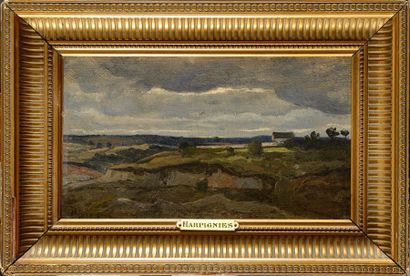 null Henri Joseph HARPIGNIES (1819-1916) Paysage au ciel d'orage Huile sur toile...