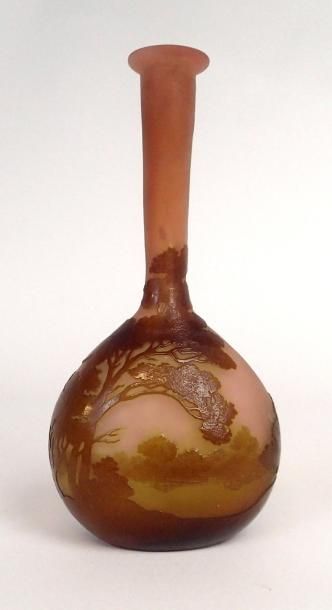 ÉTABLISSEMENT GALLÉ Vase soliflore en verre gravé et dégagé à l’acide à décor d’un...