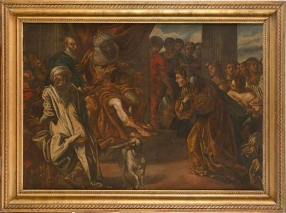 Ecole FLAMANDE du XVIIème siècle Esther et le Roi de Perse
Huile sur toile
92 X 130...