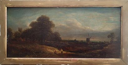 ÉCOLE HOLLANDAISE XIXÈME SIÈCLE Paysage au moulin
Huile sur toile
21,5 x 46 cm