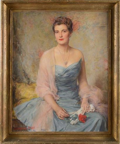 Boleswaw Jan CZEDEKOWSKI (1885-1969) Portrait de femme à la rose
Huile sur toile
Signé...